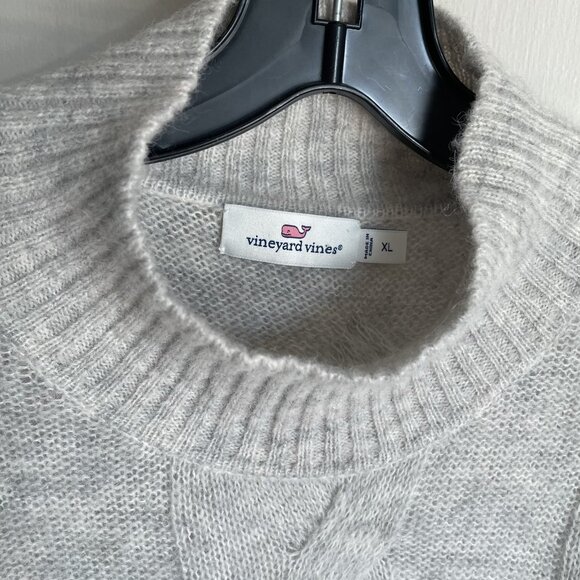Vineyard Vines Lofty Fisherman Mock Neck Cableknit Sweater XL Gray Alpaca Wool - Picture 6 of 13